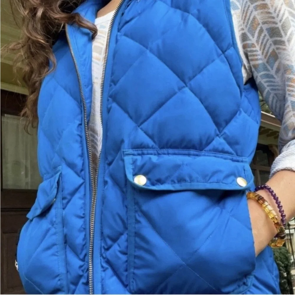 J. Crew Women’s Excursion Quilted Down Puffer Vest Royal Blue Size Large